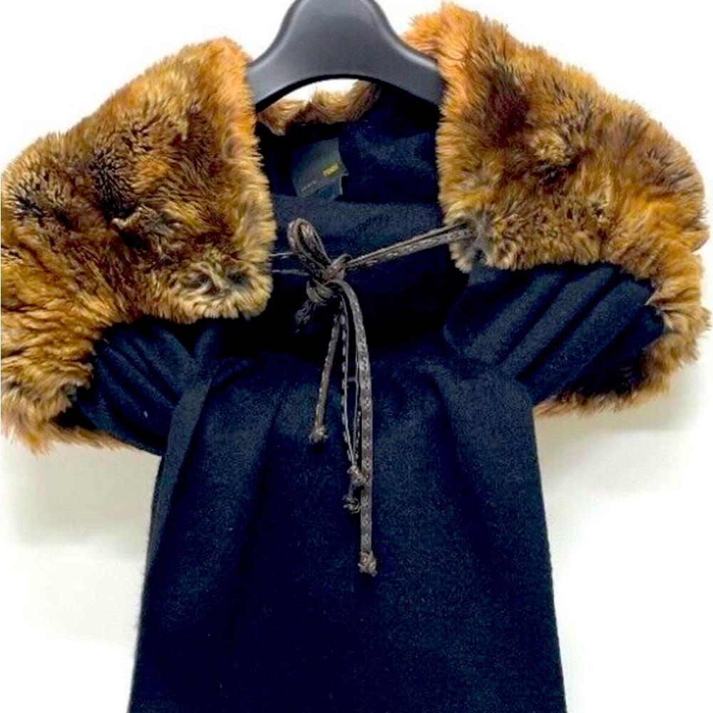 FENDI Fur Scarf / Shawl Cashmere Black x Brown